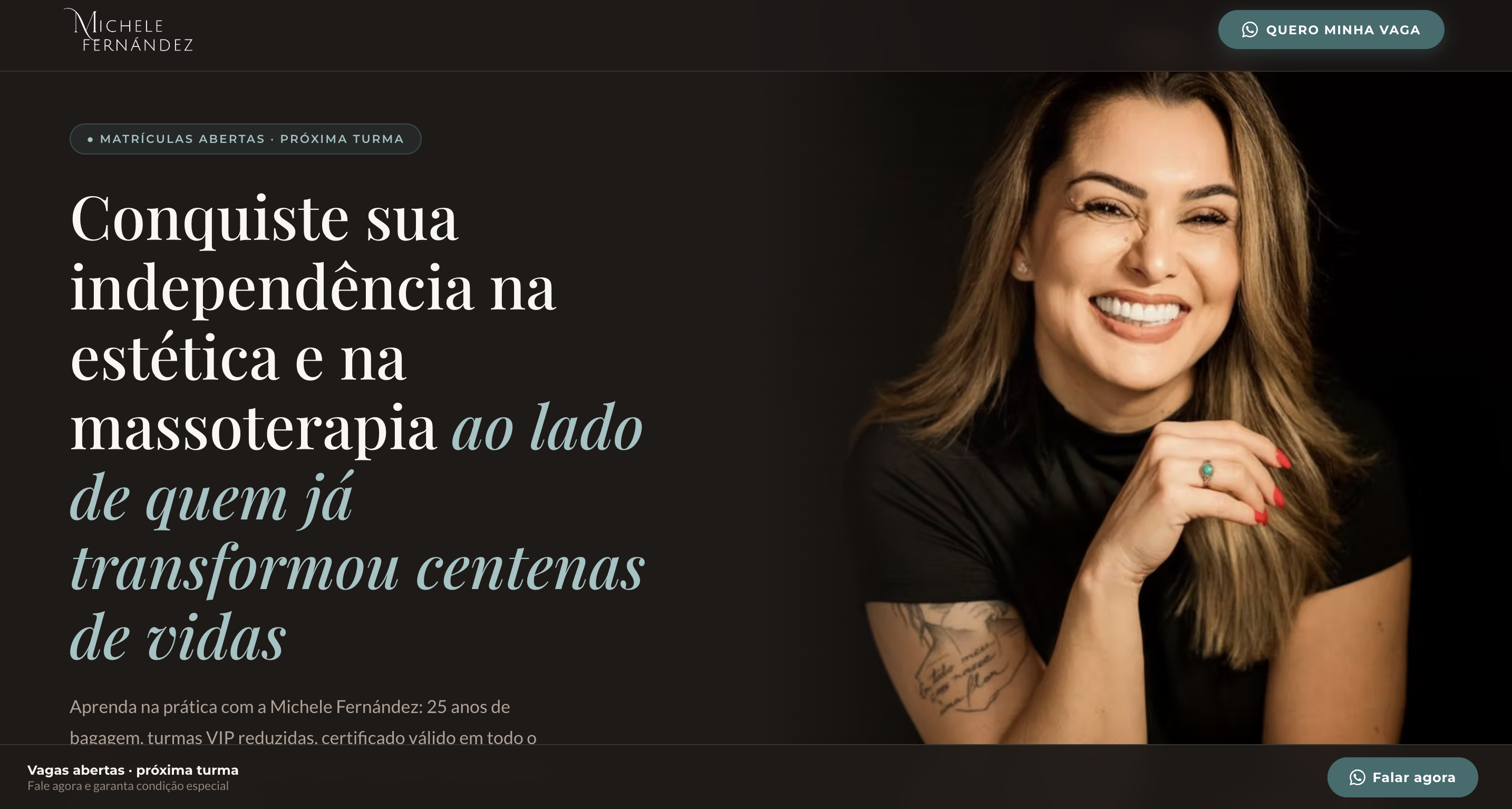 Captura de tela do site da Michele Fernández Academy